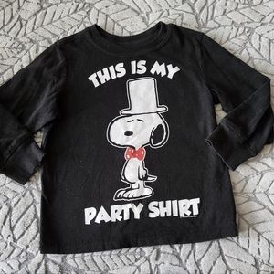 The Penuts Snoopy "This Is My Party Shirt" long-sleeved shirt  Toddler Boy's 3T